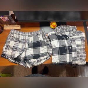 American Eagle Outfitters Black and White Plaid Pajama Set
